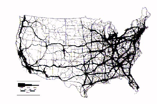 Truck Flow on the National Highway System (from USDOT, 2000) [Thickness of line is proportional to truck volume