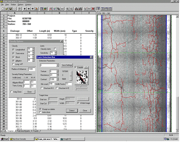 Screen Shot from a Computer-Based Automatic Crack Detection System (Image from [Roadware's