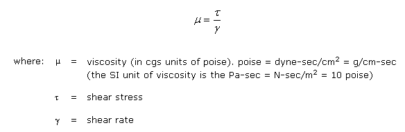 Viscosity is simply a measure of a fluid’s resistance to flow and is described by the following equation
