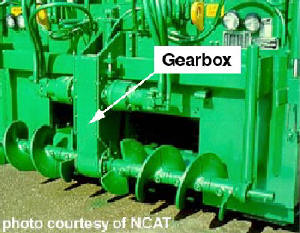 Paver augers (note gear box between augers).