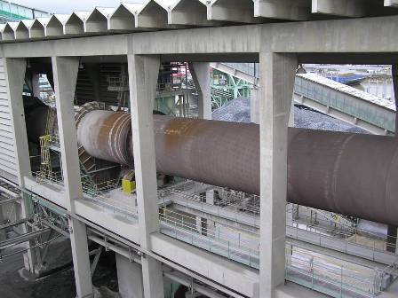 This photo shows a portion of the 540 ft. long wet process kiln at Lafarge Seattle.