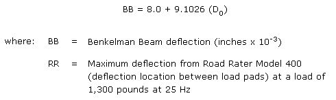 The Western Direct Federal Division, Federal Highway Administration, Vancouver, Washington provides the following correlation for the Benkelman Beam to Road Rater Model 400: