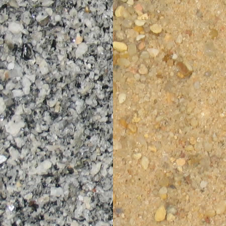 More angular (left) vs. more rounded (right) fine aggregate
