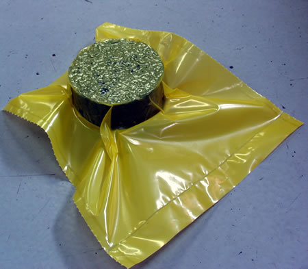 CoreLok sample vacuum sealed in a plastic bag