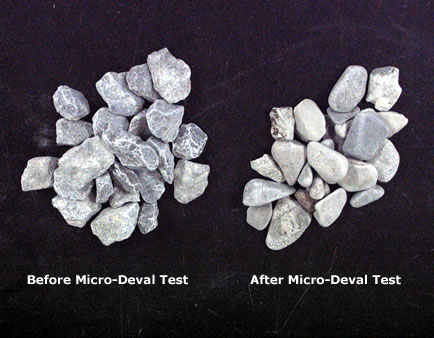 Aggregate particles before and after Micro-Deval test