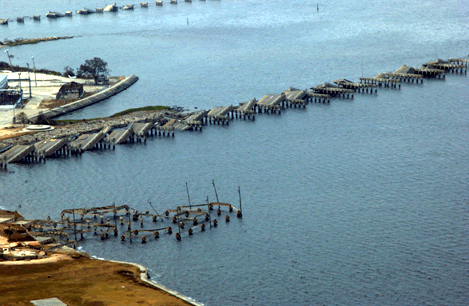 Aerial view of a U.S. route 90 bridge destroyed by Hurricane Katrina (photo courtesy of USGS)